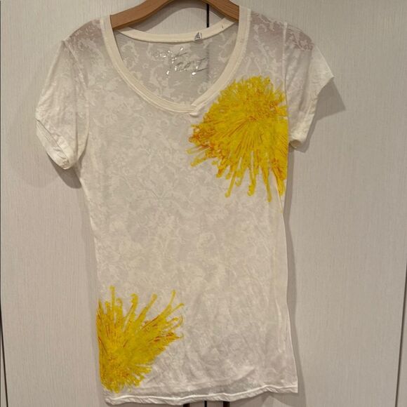 Floral Lace Women's Top - White and Yellow - Picture 1 of 5